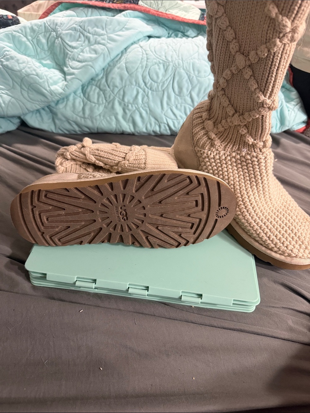 UGG Women's Knit Tall Sock Boots in Beige - Picture 3 of 3